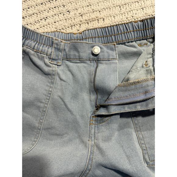 No Boundaries Cargo Jeans Pants Wide Leg High Waist Stretch Womens Sz Small Blue - Picture 7 of 11